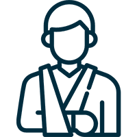 Icon of a person with an arm sling representing injury or recovery.