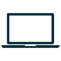 Minimalist icon of a laptop computer in dark blue.