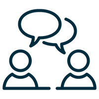 Two people communicating via speech bubbles.